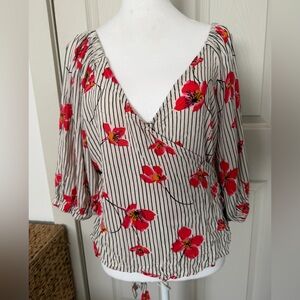 Women’s Floral Wrap Blouse Billabong 3/4 Sleeves Off The Shoulder Size L